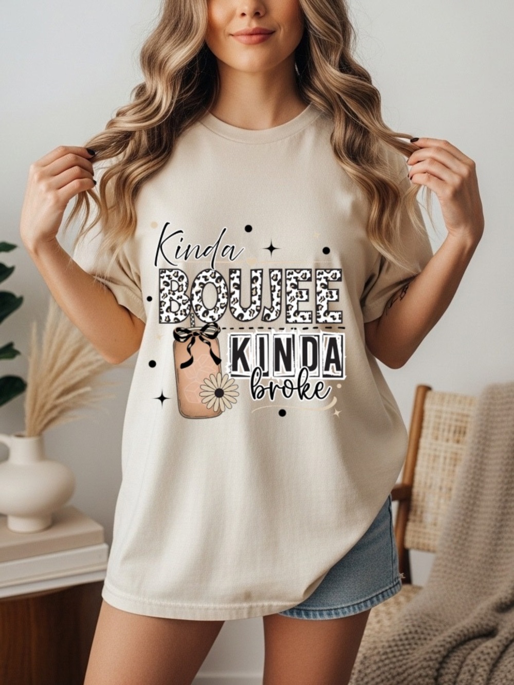 Comfort Colors Cream Kinda Boujee Kinda Broke Graphic Tee